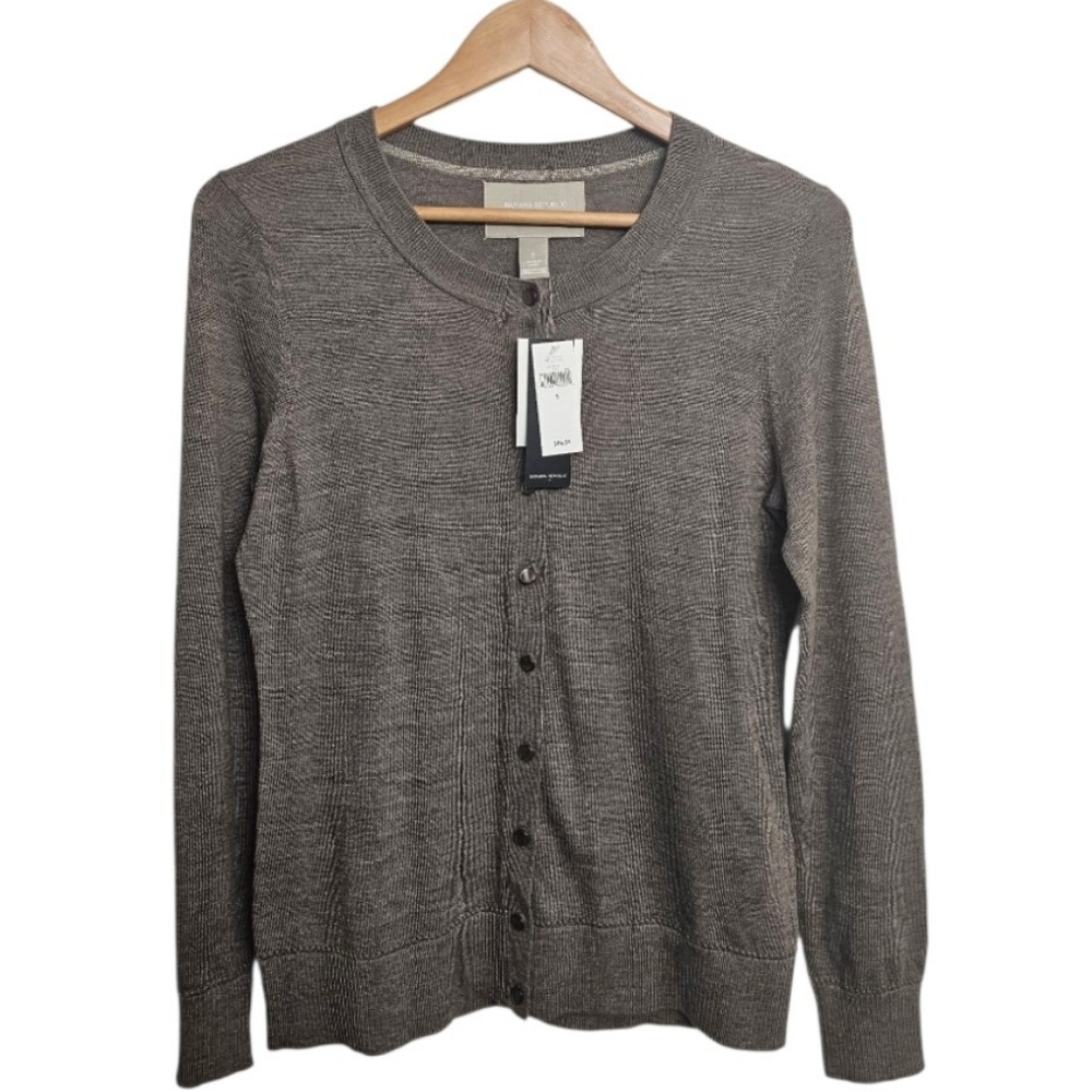 Banana Republic Taupe 100% Extra Fine Merino Wool Button Up Cardigan Sweater